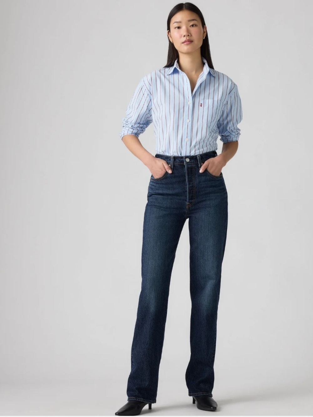Levi's Premium Ribcage Straight Full-Length Jeans High-Rise Dark Blue Women’s 26